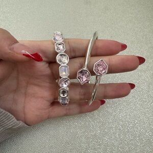 Bomb Party Elegant Silver and Pink Gemstone Bracelet Set